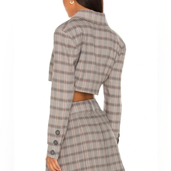 For Love And Lemons Gray Plaid Crop Blazer Size Small - Picture 3 of 10